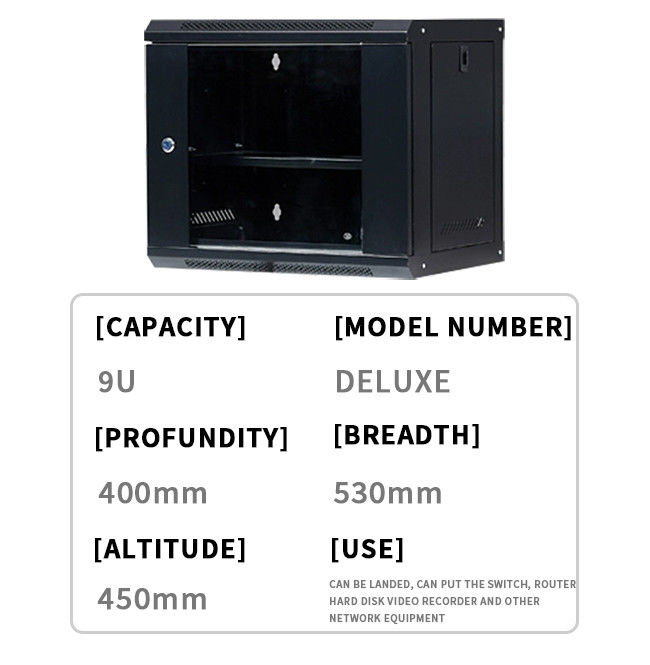 9U ネットワーク サーバー キャビネット ラック 囲み プレキシグラス ドアロック 400mm 深さ 壁掛け